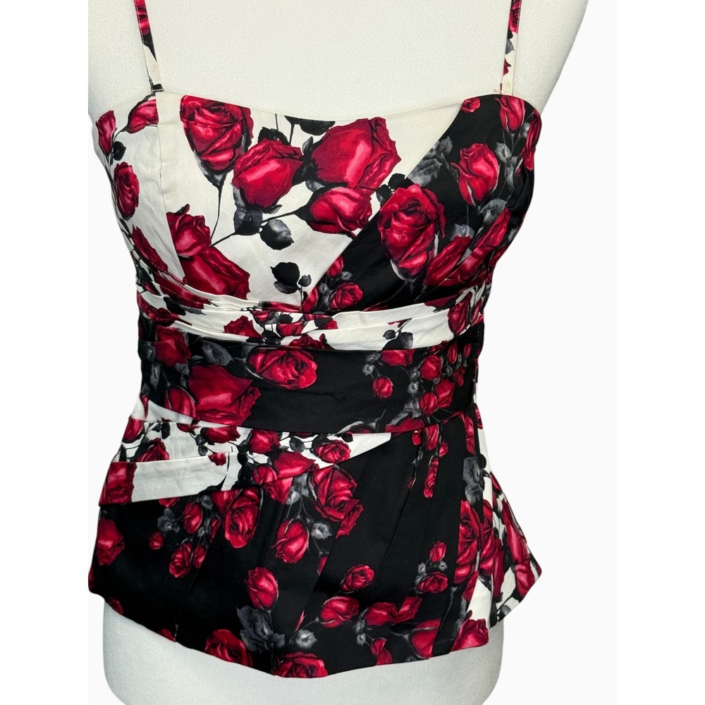 White House Black Market Floral Bustier Peplum Top Size M Strapless Rose Print